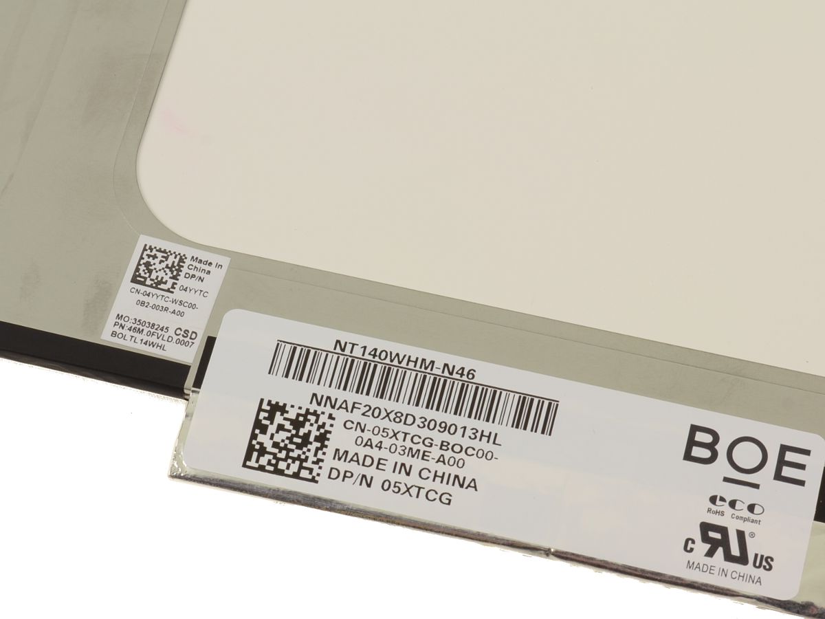 Pantalla DELL modelo 5XTCG EDP 14" WXGA HD LCD Mate, Microbordes, Sin Sujetadores, 30 Pines P/N: NT140WHM-N46