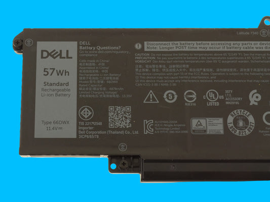 Bateria original DELL modelo 66DWX 57Wh Para: Latitude 7440 7340 7640