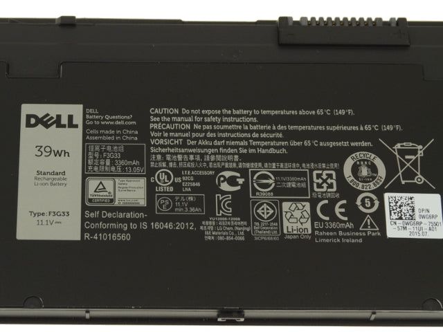 Bateria original DELL modelo F3G33 39Wh Para: Latitude E7250 / E7240