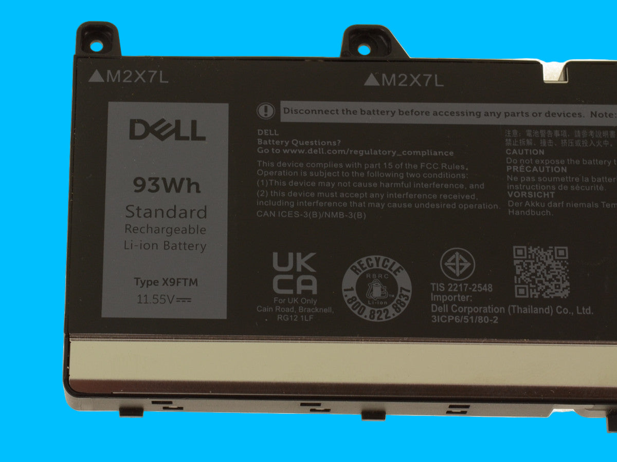 Bateria original DELL modelo X9FTM 93Wh. Para: Precision 7770 7670 7780 7680